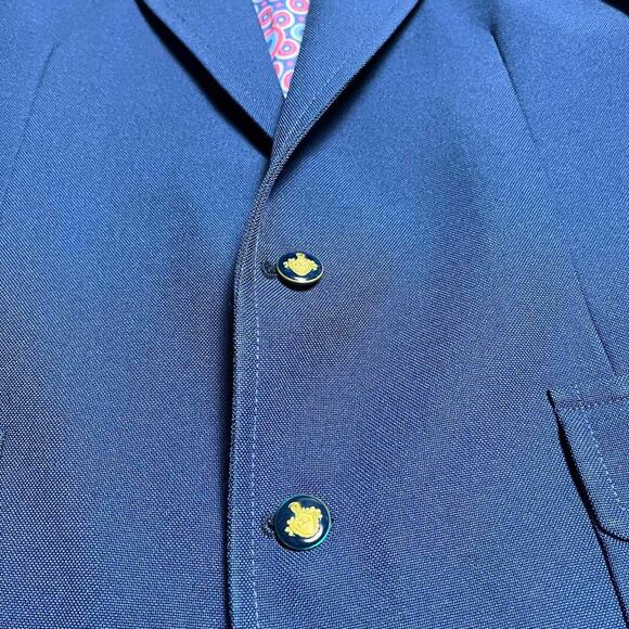 Vintage 60's Blazer Large Navy Groovy Lining Gold Medallion Buttons 70's Party - Picture 2 of 11